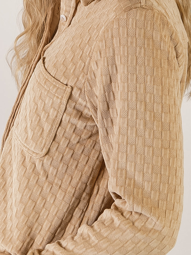 Camel Button Down Textured Shirt