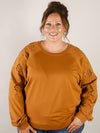 Curvy Camel Pullover with Embroidered Sleeve