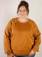 Curvy Camel Pullover with Embroidered Sleeve