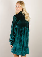 Emerald Velvet Button Down Dress