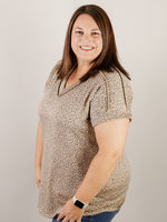 Curvy Tan Animal Print Short Sleeve