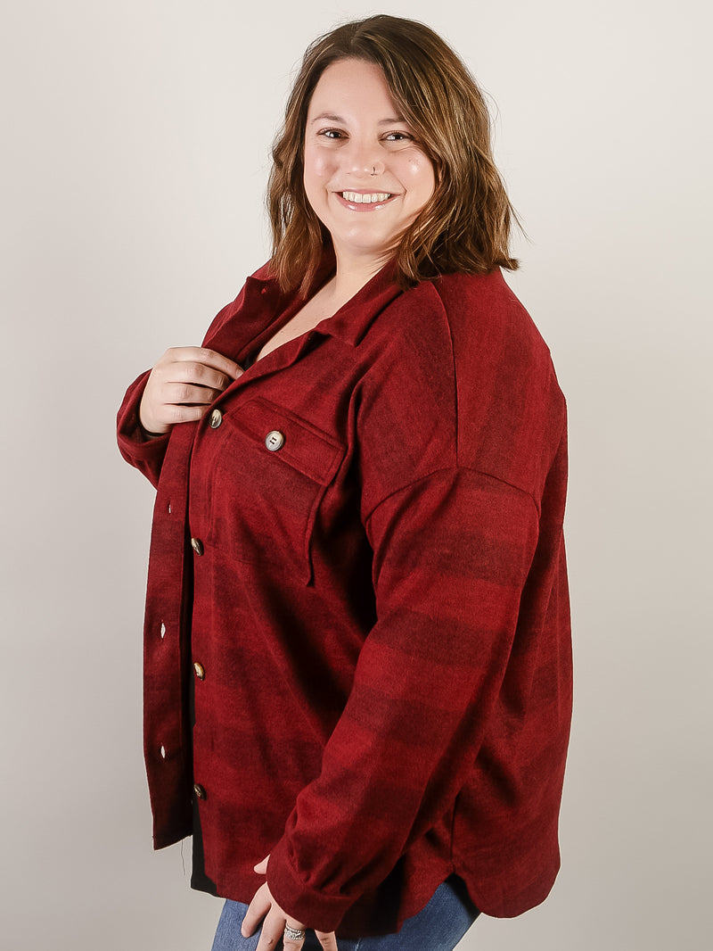 Curvy Burgundy Plaid Soft Shacket