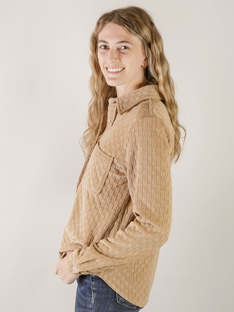Camel Button Down Textured Shirt