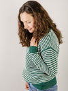 Green and White Waffle Stipe Sweater