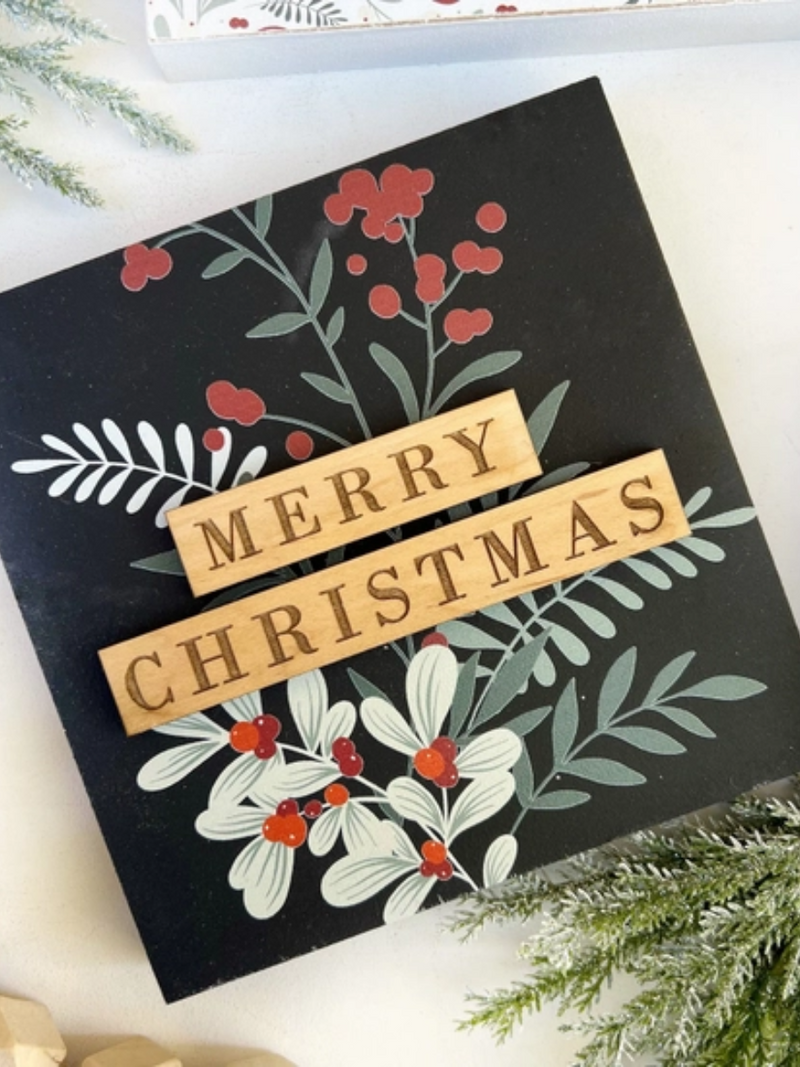 Merry Christmas Black Tray Sign