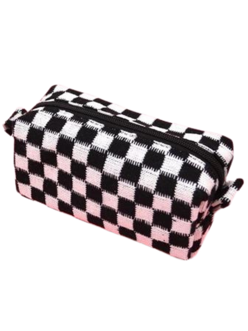 Checkered Cosmetic Makeup Pouch