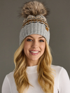 Gray, Camel & Black Patterned Pom Hat