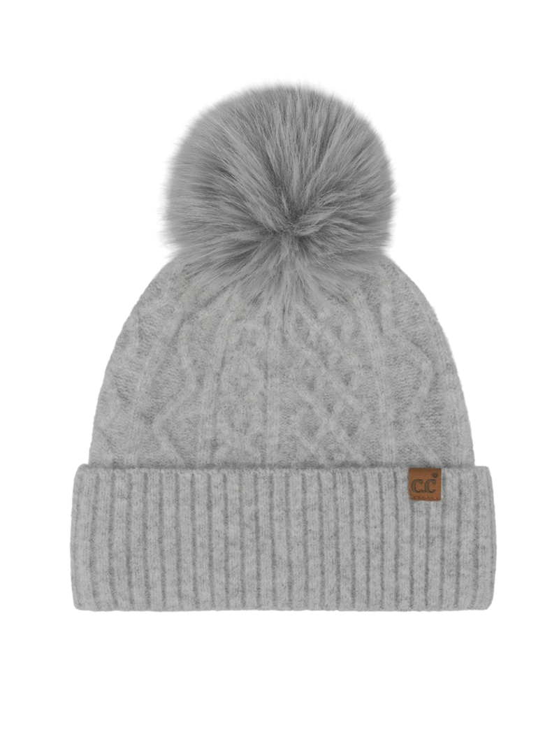Cable Knit Pom Pom Beanie (Multiple Colors)