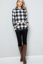 White Contrast Plaid Long Sleeve Hoodie (Online Exclusive)