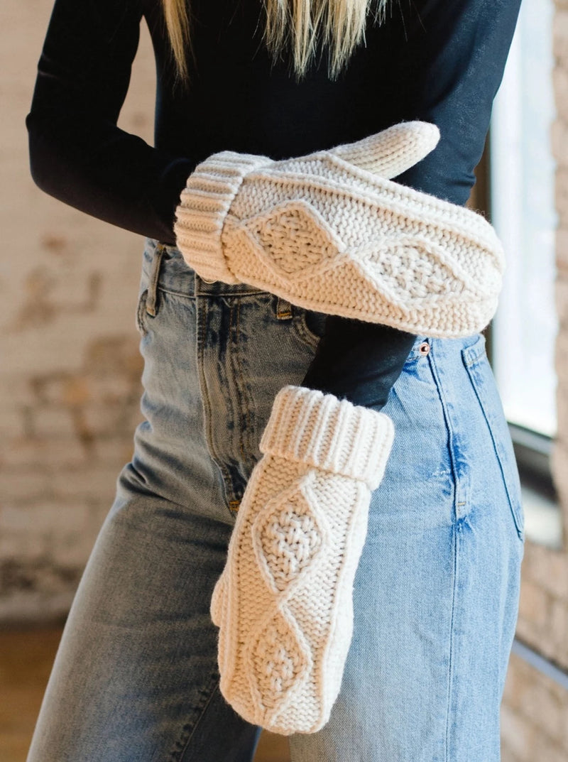Cable Knit Fleece-Lined Mittens (Multiple Colors)