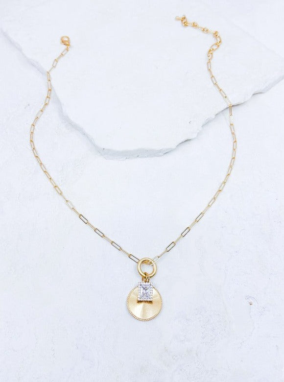 Worn Gold Coin Pendant on Paperclip Chain