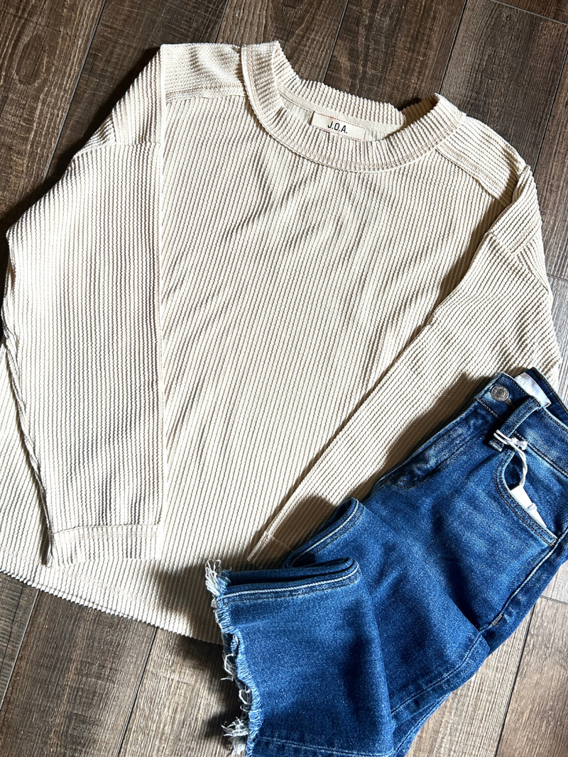 Cream Crewneck Ribbed Long Sleeve