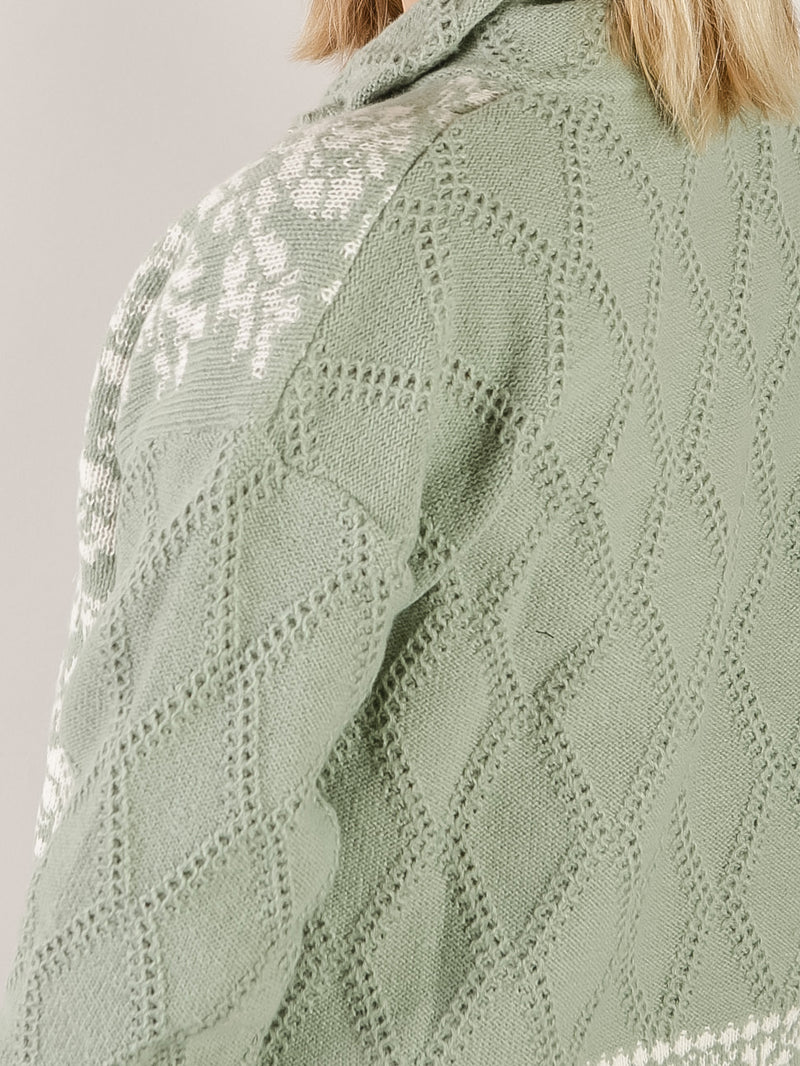 Sage Print Zip Up Sweater