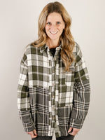 Ivory with Olive Mixed Plaid Shacket