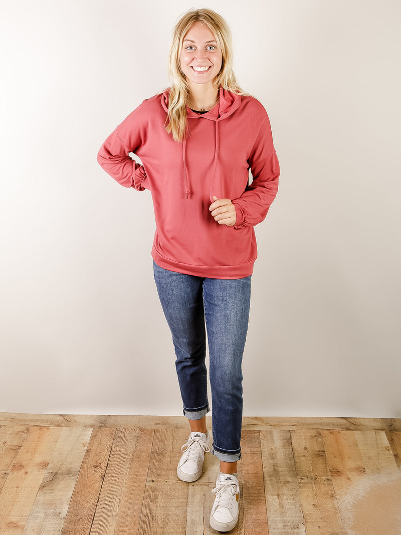 Marsala Knit Hooded Long Sleeve Top