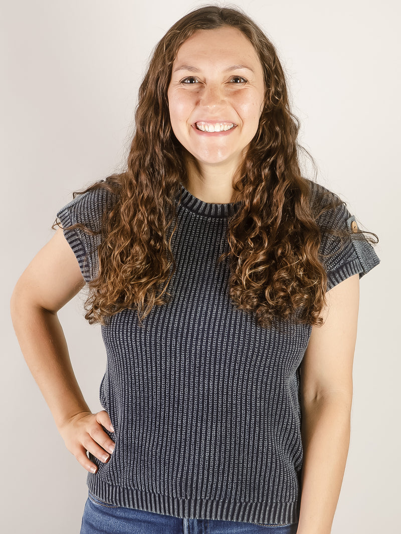 Navy Washed Short Sleeve Sweater