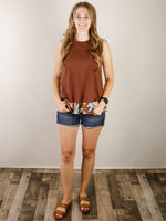 Brown Striped Tank with Contrast Print Back