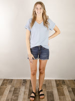 Light Blue Striped V-Neck Knit Top