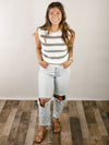 Cream and Black Striped Sleeveless Sweater