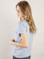 Light Blue Striped V-Neck Knit Top
