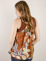 Brown Striped Tank with Contrast Print Back