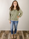 Sage Ribbed and Fleece Hooded Sweatshirt