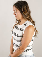 Cream and Black Striped Sleeveless Sweater