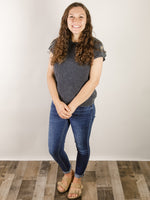 Navy Washed Short Sleeve Sweater