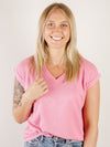 Hot Pink Thermal V-neck Short Sleeve