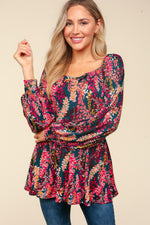 Hunter Green Peplum Floral Square Neck Blouse (Online Exclusive)