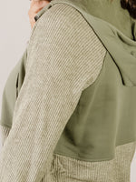 Sage Ribbed and Fleece Hooded Sweatshirt