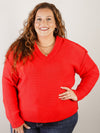 Curvy Red V-Neck Thick Sweater