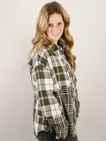 Ivory with Olive Mixed Plaid Shacket