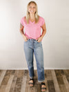 Hot Pink Thermal V-neck Short Sleeve