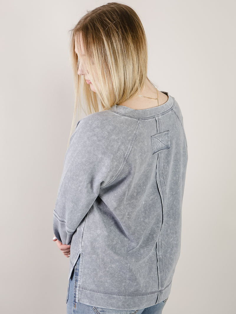 Blue Washed Exposed Seam Long Sleeve