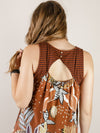 Brown Striped Tank with Contrast Print Back