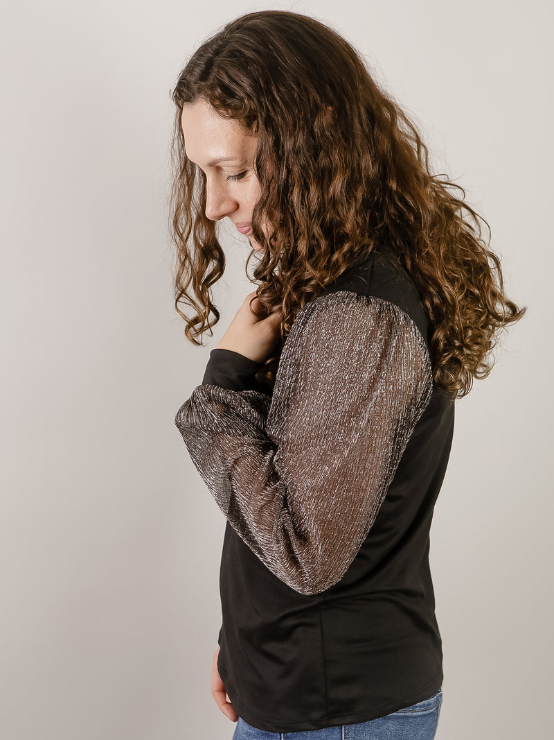 Black Knit Top with Gold Detail Sleeve