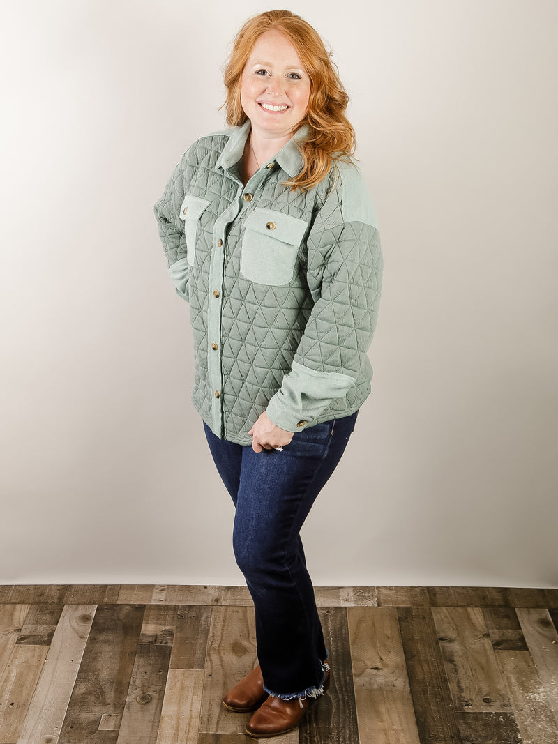 Sage Cozy Quilted Shacket