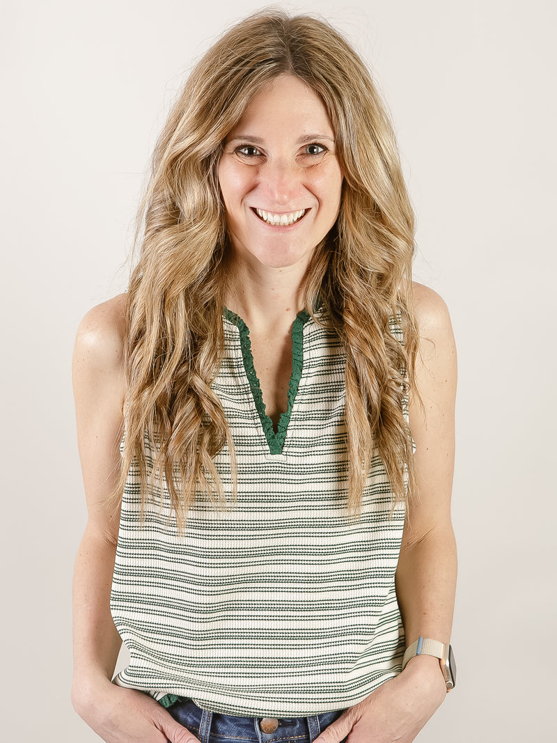 Off-White and Green Striped Tank