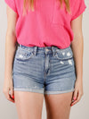 Vervet High Rise A-Line Cuffed Denim Shorts