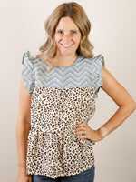 Cheetah Print Top with Blue Embroidery