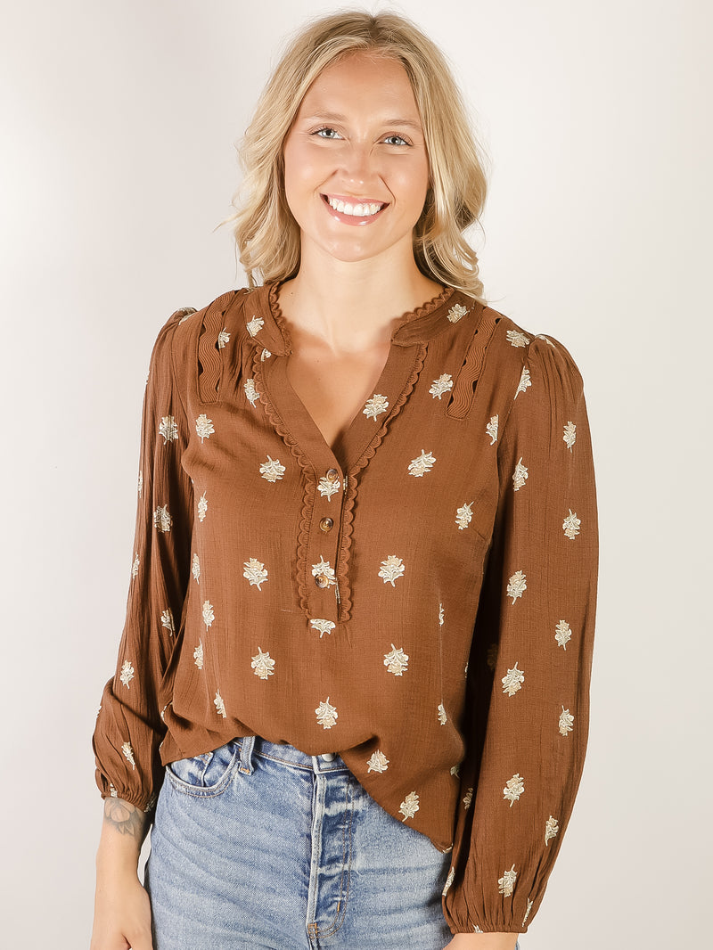 Brown Floral Print Blouse