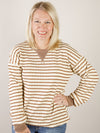 Cream and Tan Striped Textured Crewneck Top