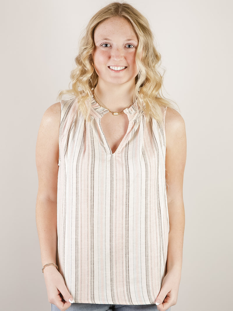 Pink and Natural Vertical Striped Sleeveless Top