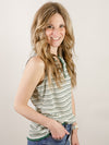 Off-White and Green Striped Tank