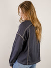 Dark Denim Contrast Stitch Henley Top