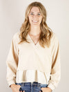 Layered Ruffled Botton Beige Sweatshirt