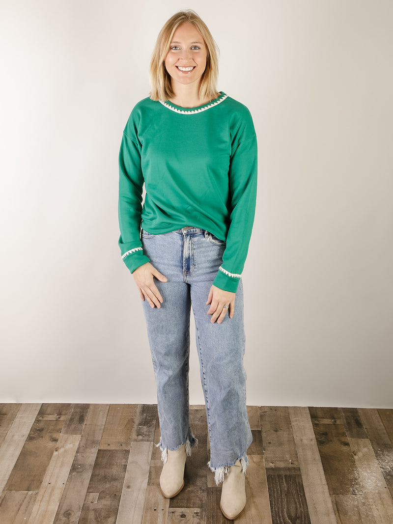 Kelly Green Blanket Stitched Sweatshirt