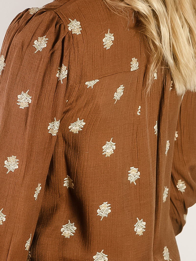 Brown Floral Print Blouse