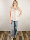 Pink and Natural Vertical Striped Sleeveless Top